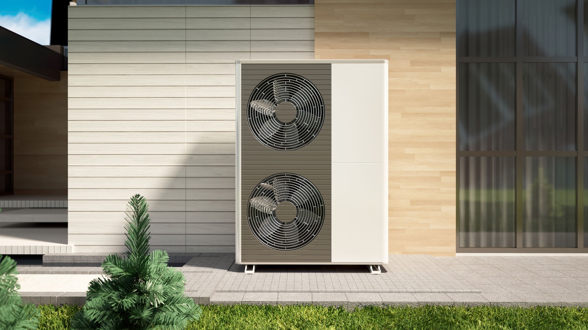 Pompa di calore installata a una casa moderna